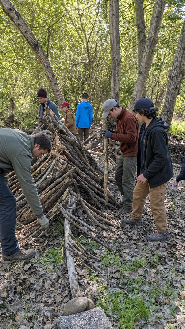 Building a shelter from the woods around us